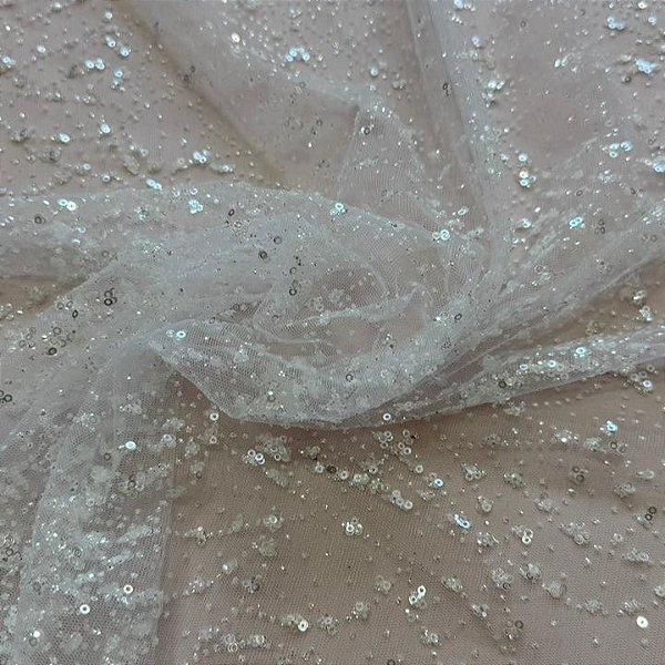 Tule c/ paetê P225 Branco