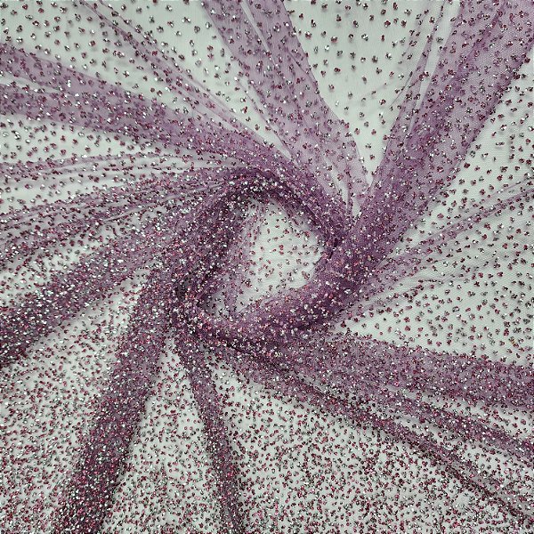 Tule Diamante Quebrado 22609 - Rosa Chiclete/Prata