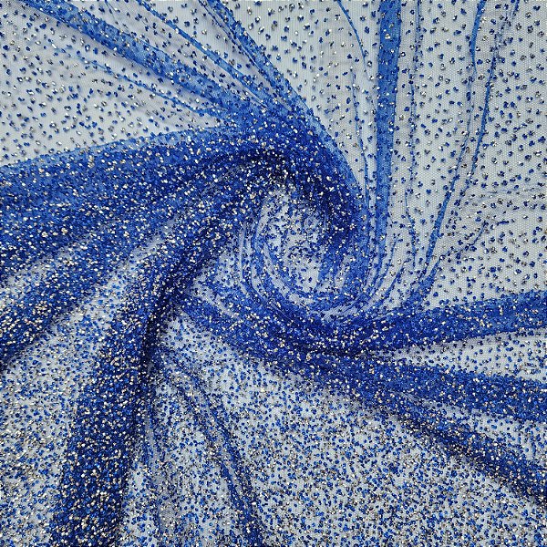 Tule Diamante Quebrado 22609 - Azul Royal/Prata