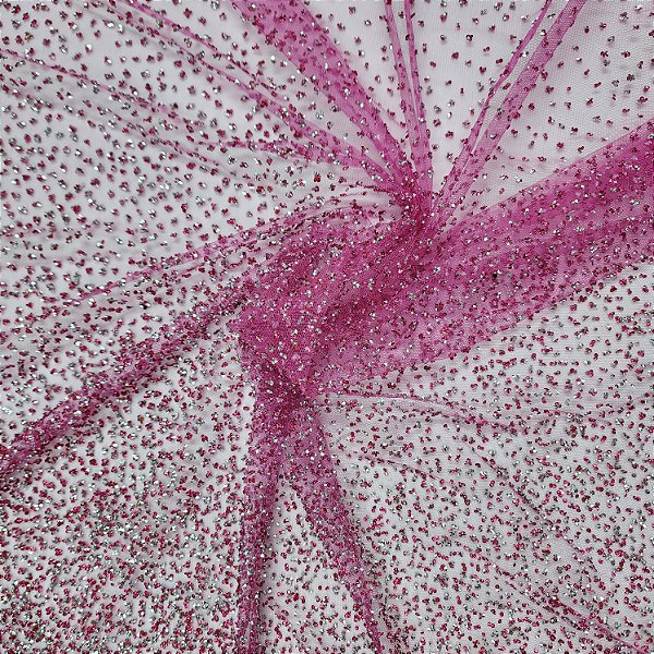 Tule Diamante Quebrado 22609 - Pink /Prata