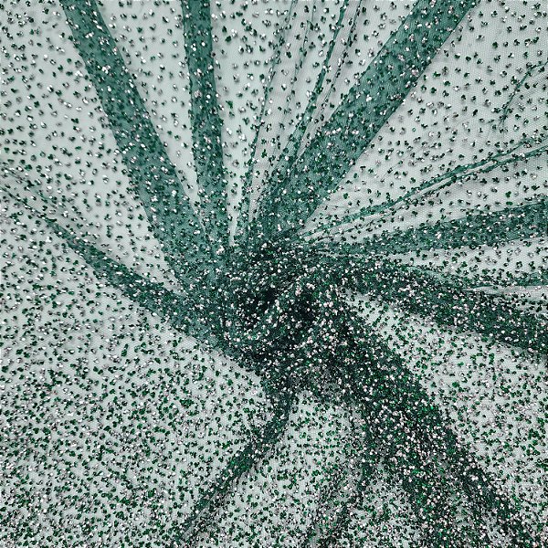 Tule Diamante Quebrado 22609 - Verde Esmeralda/Prata