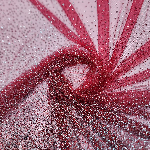 Tule Diamante Quebrado 22609 - Vermelho /Prata