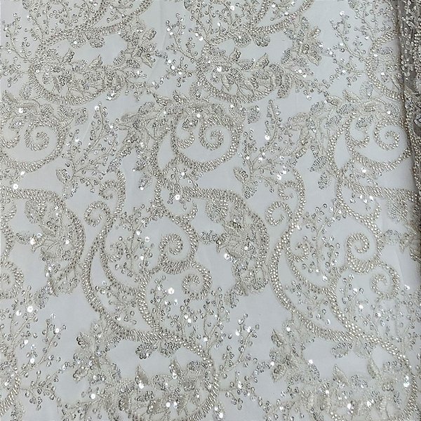 Renda c/ Pedrarias GW-2582 Off white c/ prata