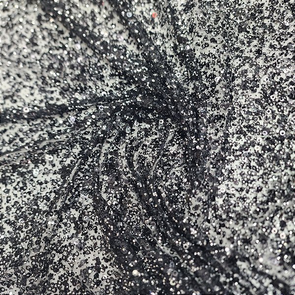 Tule Diamante Quebrado c/ Paetê 7915 Preto-Prata