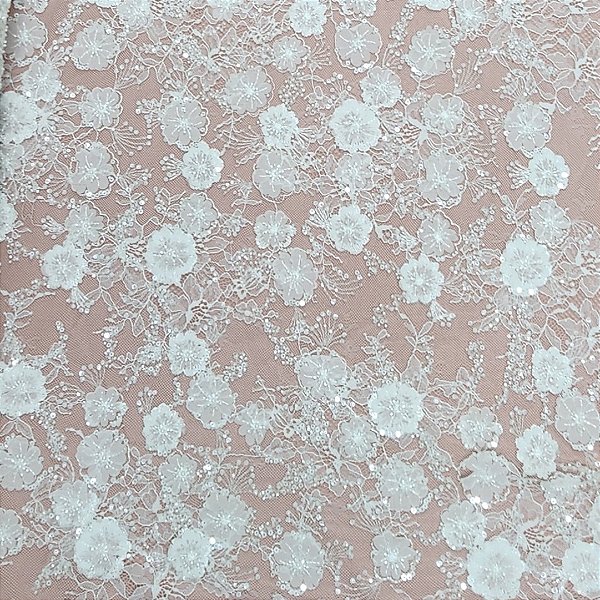 Renda chantilly c/ pedraria 3D 73382 Off White