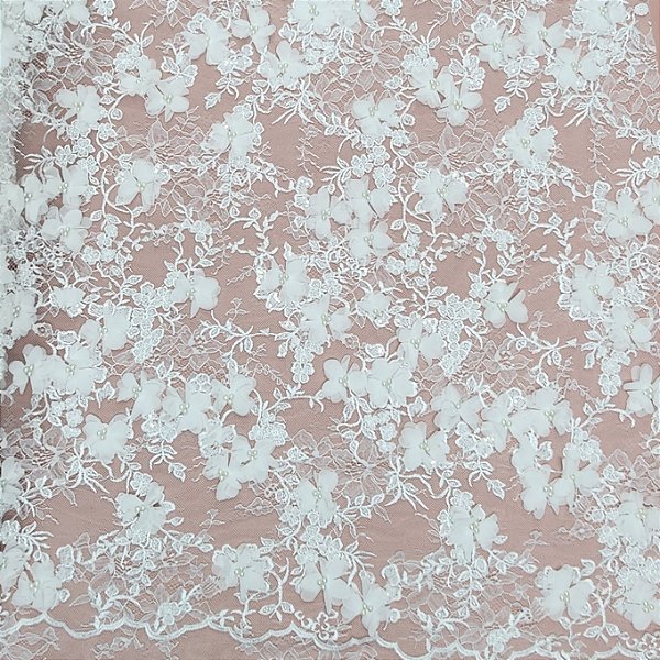 Renda chantilly c/ pedraria 3D 98969 Off White