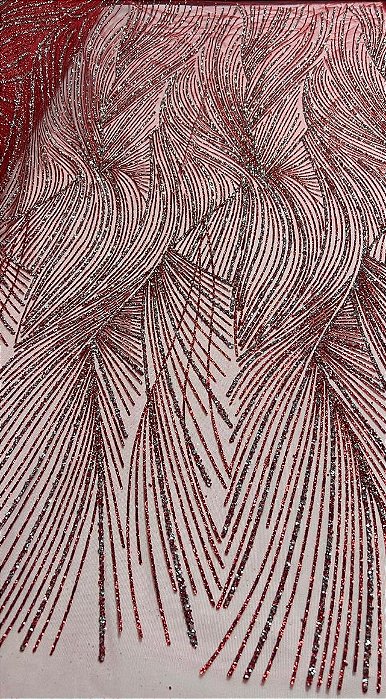 Tule Diamante Quebrado Des. LYD 090 Vermelho