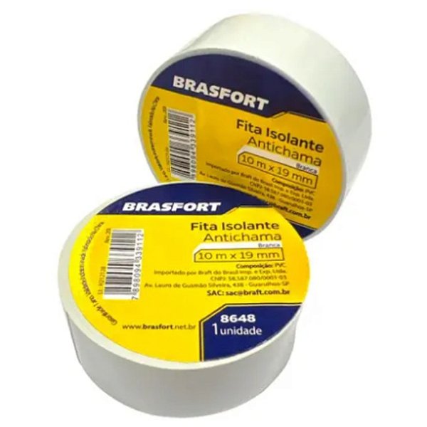 FITA ISOLANTE ANTICHAMA 10 MTS BRANCA BRASFORT