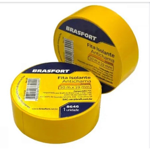 FITA ISOLANTE ANTICHAMA 10 MTS AMARELA BRASFORT
