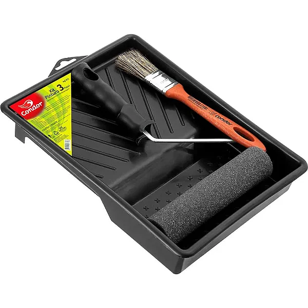 815 KIT P. PEQUENOS REPAROS 3 PECAS - BANDEJA PEQUENA+ROLO+TRINCHA P/ PINTURA CONDOR
