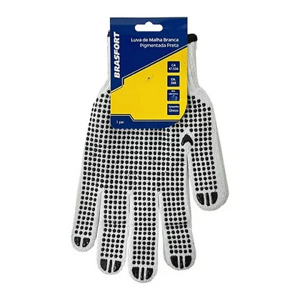 LUVA DE MALHA BRANCA PIGMENTADA PRETA BRASFORT