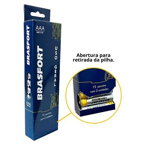 PILHA ALCALINA AAA C/2 TUBO C/15 BRASFORT