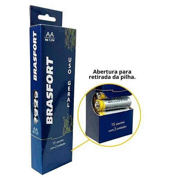PILHA ALCALINA AA C/2 TUBO C/15 BRASFORT
