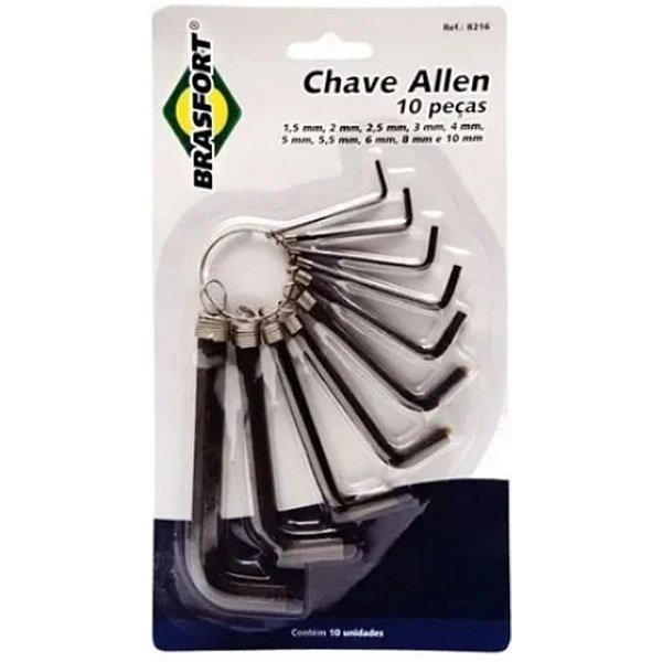 JOGO CHAVE HEXAGONAL/ALLEN C/10 BRASFORT
