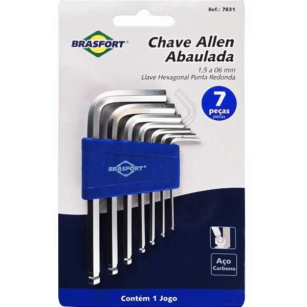 JOGO CHAVE HEXAGONAL ABAULA 1.5 A 6MM C/7PC BRASFORT