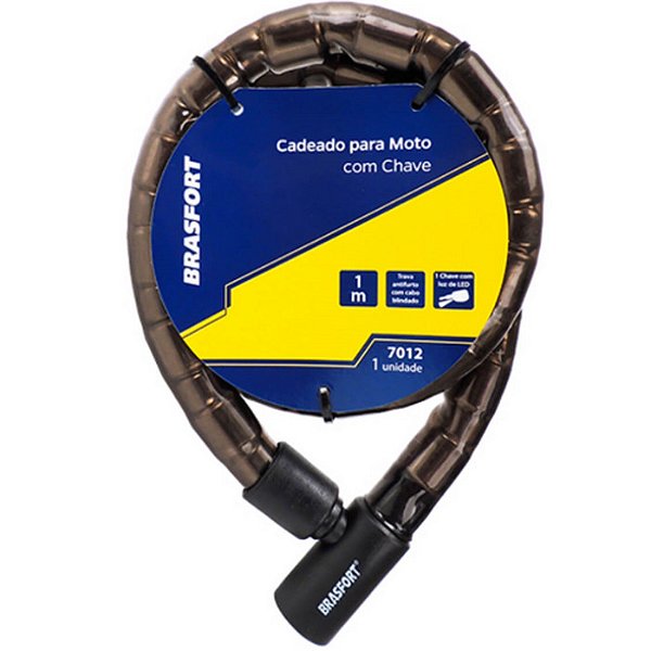 CADEADO P/ MOTO COM CHAVE 22MM X 1M BRASFORT