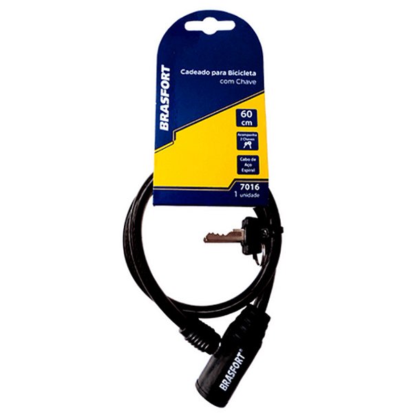 CADEADO P/ BICICLETA COM CHAVE 8MM X 60CM BRASFORT