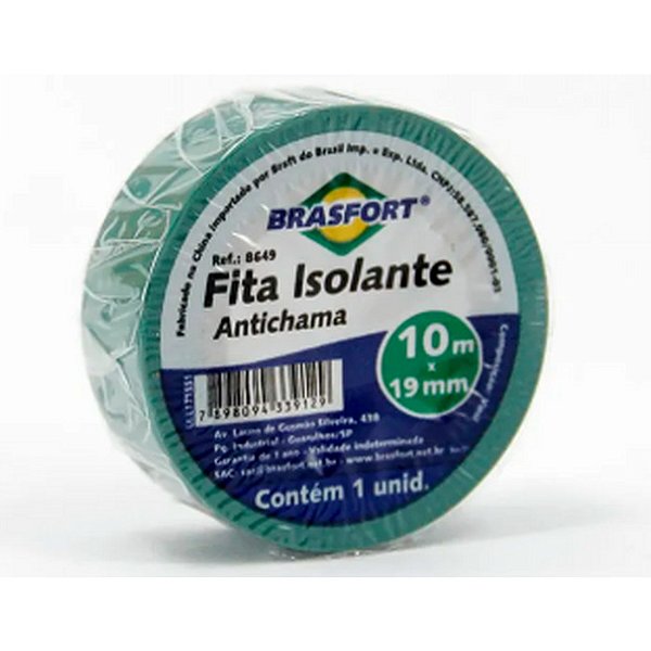 FITA ISOLANTE ANTICHAMA 10 MTS VERDE BRASFORT