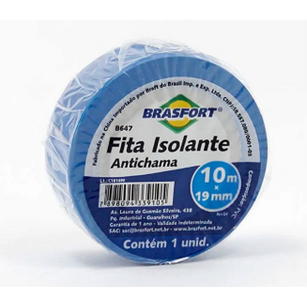 FITA ISOLANTE ANTICHAMA 10 MTS AZUL BRASFORT