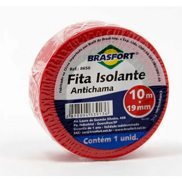 FITA ISOLANTE ANTICHAMA 10 MTS VERMELHA BRASFORT