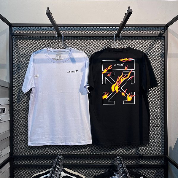 CAMISETA COTTON OFF-WHITE LOGO FLAMES