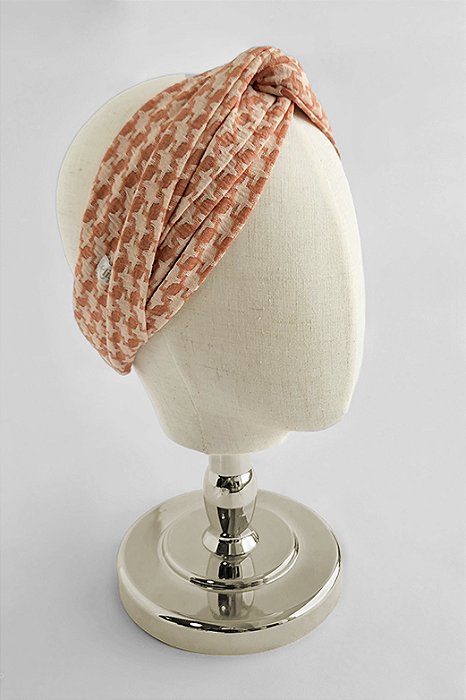 Faixa Turbante Pied de Poule Coral