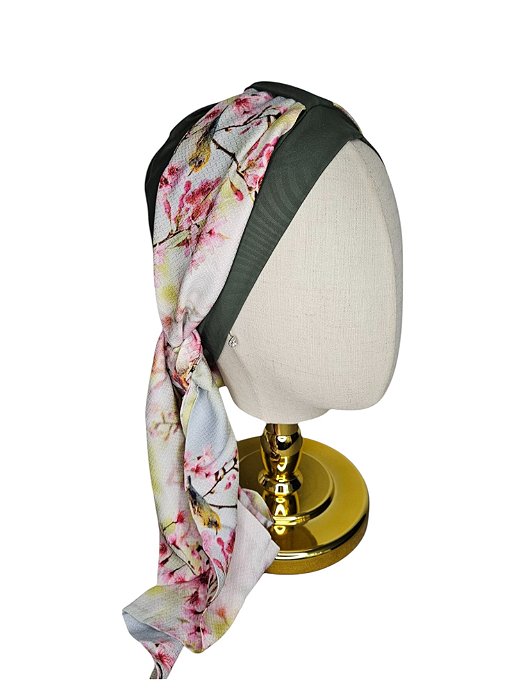 Turbante Aatma Verde UV 50+ com Lenço Flores de Cerezo