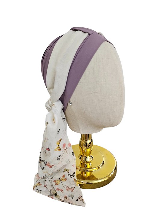Turbante Aatma Lilás UV 50+ com Lenço Borboletas