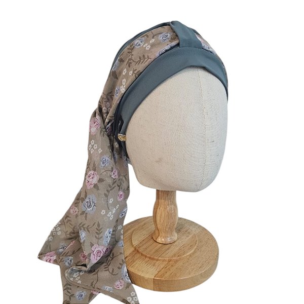 Turbante Aatma Verde Eucalipto UV 50+ com Lenço Jardim Vintage