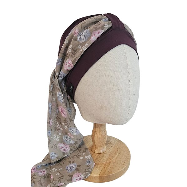 Turbante Aatma Vinho UV 50+ com Lenço Jardim Vintage