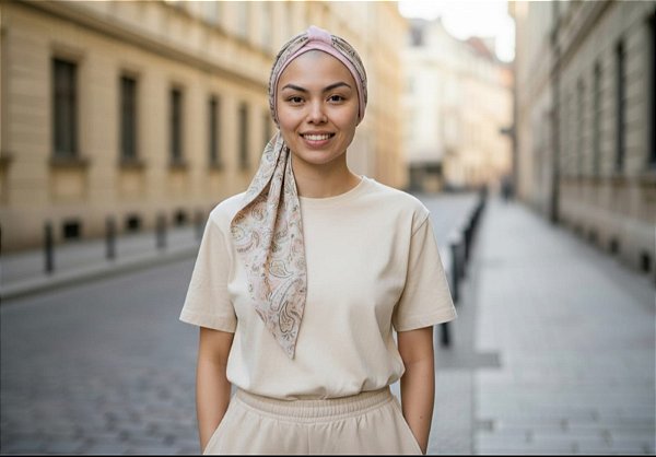 Turbante Aatma Rosa UV 50+ com Lenço Jardim Suave