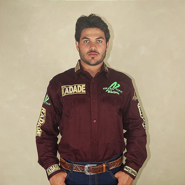 Camisa Country Masculina Bordada Manga Longa Cowboy Green Radade