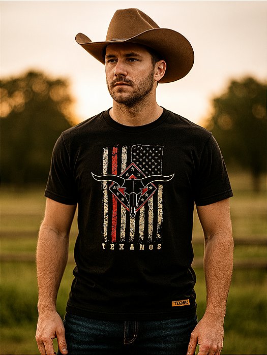 Camiseta Texas Country Preta Masculina Manga Curta