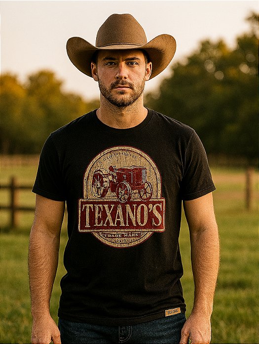 Camiseta Country Preta Texanos Cowboy Manga Curta