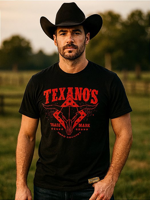 Camiseta Texas Country Preta Masculina Manga Curta Agro
