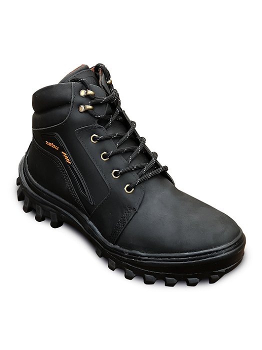 Tênis Masculino Coturno Militar Zebu Couro Zíper Trilha Top