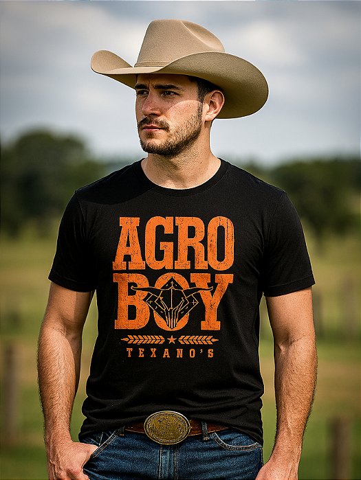 Camiseta Country Preta Texanos Cowboy Manga Curta Agro Boy