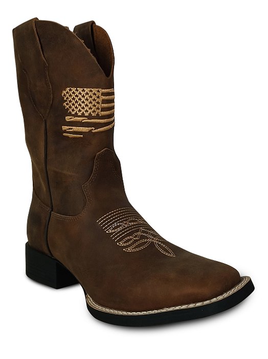 Bota Botina Texana Masculina Bico Quadrado Couro Texas Star