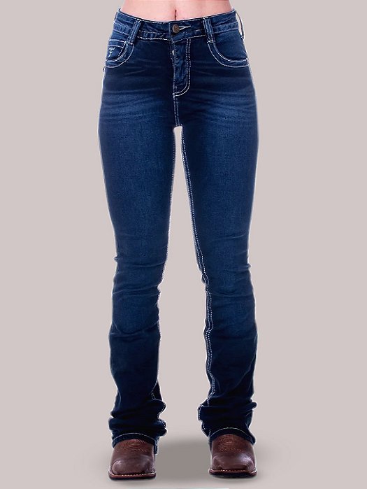 Calça Country Feminina Jeans Bordada EUA Flaer Texas Farm