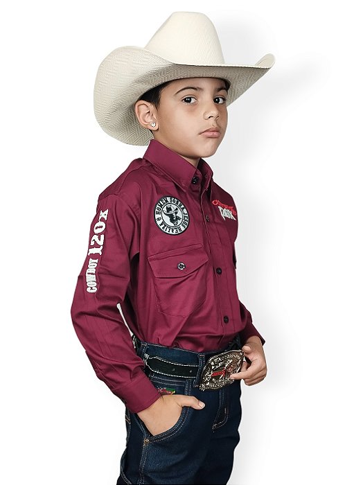 Camisa Country Infantil Bordada Manga Longa Pbr Cowboy 120x