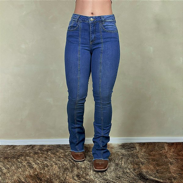 Calça Jeans Feminina Estilo Americana Flare Texana Cós Alto