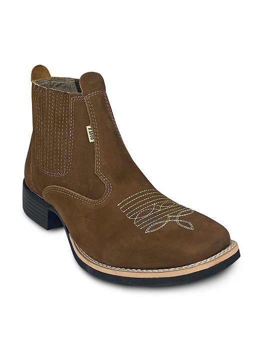 Botina Masculina Cano Curto Texana Couro Bico Quadrado Top