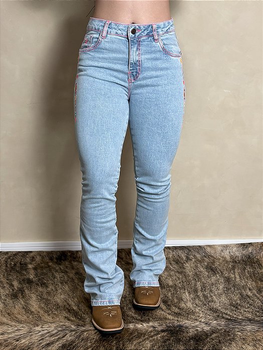 Calça Jeans Feminina Bordada Country Intuition Texas Farm