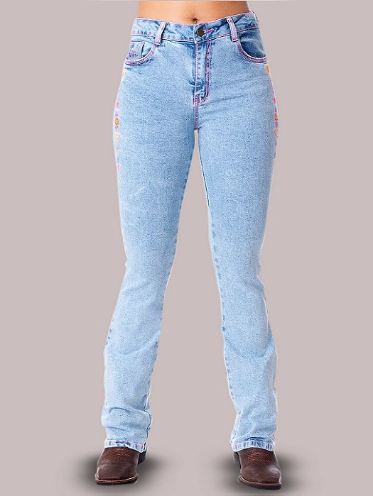 Calça Jeans Feminina Bordada Country Intuition Texas Farm