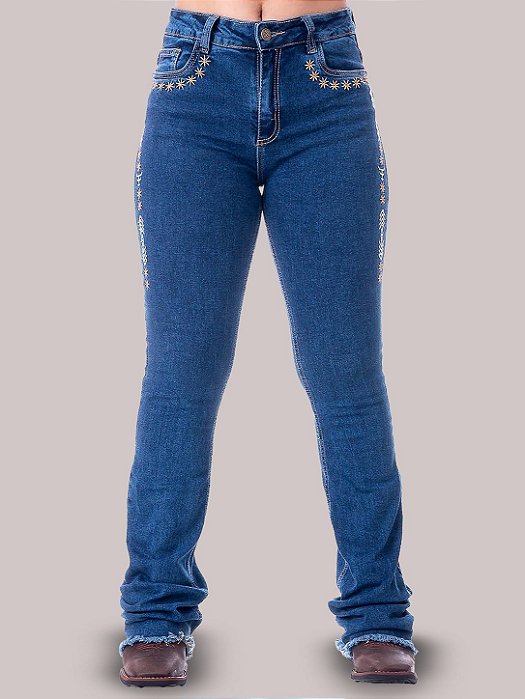 Calça Jeans Country Feminina Bordada Tradicional Texas Farm