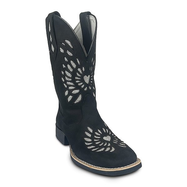 Bota Feminina Texana Bico Quadrado Solado Brilho Rodeio Top