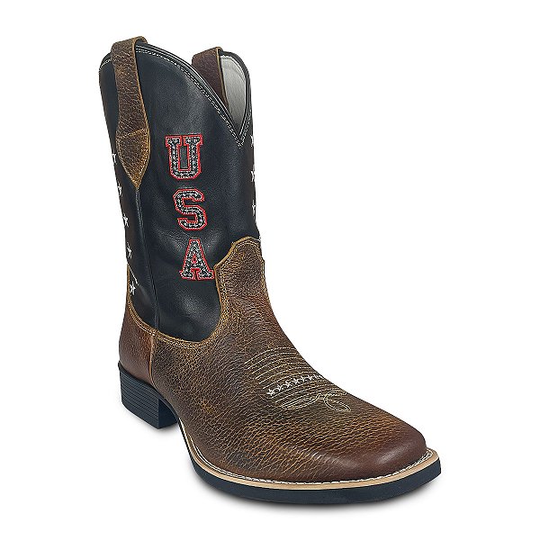 Bota Texana Masculina Cano Alto Couro Preta EUA Marrom Bege