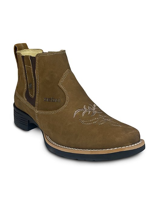 Botina Feminina Country Bico Quadrado Couro Cano Baixo  Zebu