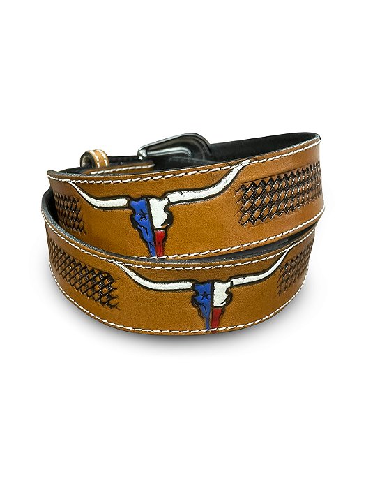 Cinto Country Infantil Cowboy Couro Long Horn Rodeio Agro