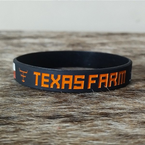 Pulseira Country Texas Farm Silicone Original Preto Laranja